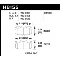 Колодки тормозные HB155G.580 HAWK DTC-60 передние MAZDA RX-7