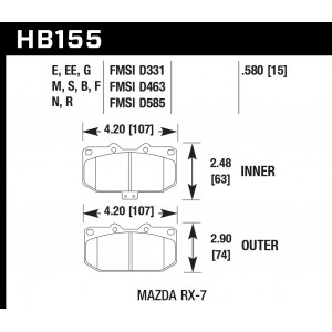 Колодки тормозные HB155G.580 HAWK DTC-60 передние MAZDA RX-7