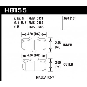 Колодки тормозные HB155N.580 HAWK HP+ передние MAZDA RX-7