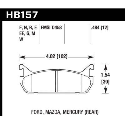 Колодки тормозные HB157G.484 HAWK DTC-60 Mazda Miata MX-5 1.6L (Rear) 12 mm