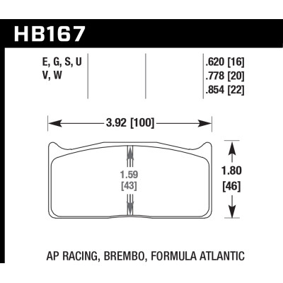 Колодки тормозные HB167V.778 HAWK DTC-50; AP Racing, Alcon, Brembo 20mm