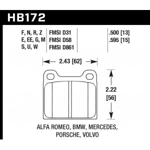 Колодки тормозные HB172E.595 HAWK Blue 9012 Porsche 911 "M" Caliper 15 mm