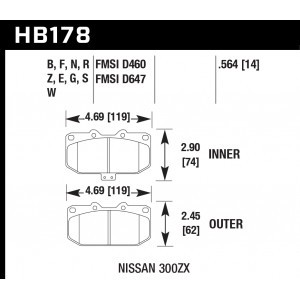 Колодки тормозные HB178G.564 HAWK DTC-60 Nissan 300ZX 14 mm