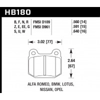 Колодки тормозные HB180U.560 HAWK DTC-70 Subaru, BMW, Nissan, Mitsubishi (Rear) 14 mm