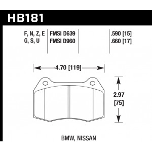 Колодки тормозные HB181E.660 HAWK Blue 9012 передние Nissan Skyline GT-R R33 / R34; Honda Integra