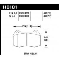 Колодки тормозные HB181F.660 HAWK HPS передние Nissan Skyline GT-R R33 / R34; Honda Integra DC5