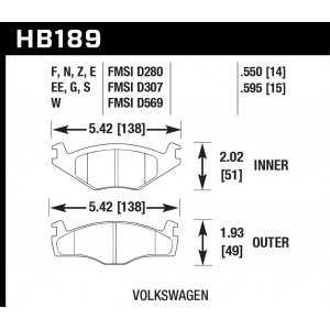 Колодки тормозные HB189E.550 HAWK Blue 9012 Volkswagon 14 mm