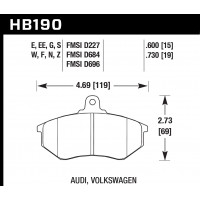 Колодки тормозные HB190E.600 HAWK Blue 9012 передние VW Golf II,III