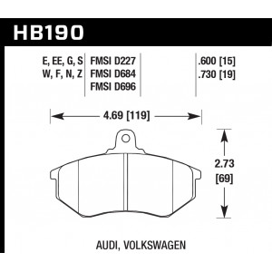 Колодки тормозные HB190E.600 HAWK Blue 9012 передние VW Golf II,III