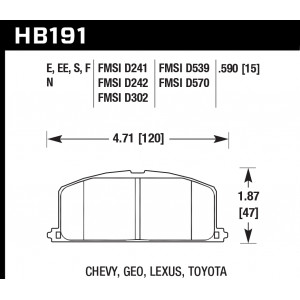 Колодки тормозные HB191E.590 HAWK Blue 9012 Toyota 15 mm