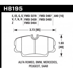 Колодки тормозные HB195EE.640 HAWK Blue 42; BMW E30 16mm