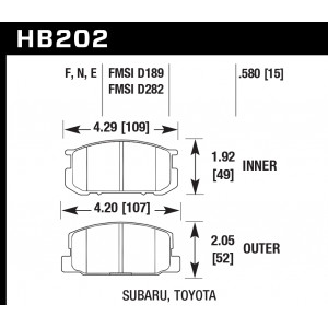 Колодки тормозные HB202E.580 HAWK Blue 9012 Toyota Corolla 15 mm