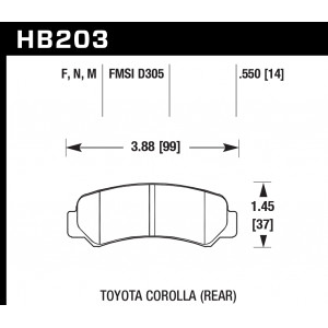 Колодки тормозные HB203M.550 HAWK Black Toyota Corolla (Rear) 14 mm