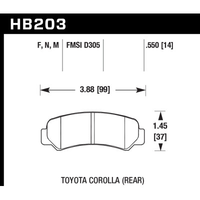 Колодки тормозные HB203M.550 HAWK Black Toyota Corolla (Rear) 14 mm