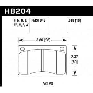 Колодки тормозные HB204E.615 HAWK Blue 9012 Volvo 16 mm