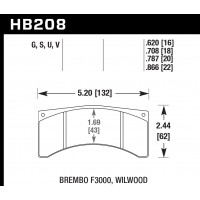 Колодки тормозные HB208G.708 HAWK DTC-60 Brembo F3000 18 mm