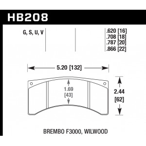 Колодки тормозные HB208G.708 HAWK DTC-60 Brembo F3000 18 mm