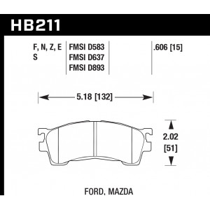 Колодки тормозные HB211S.634 HAWK HT-10; Ford, Mazda 16mm