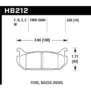 Колодки тормозные HB212E.535 HAWK Blue 9012; Ford, Mazda 14mm