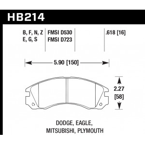 Колодки тормозные HB214E.618 HAWK Blue 9012 Mitsubishi 16 mm