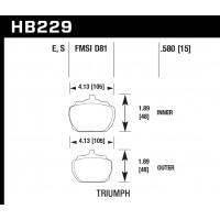 Колодки тормозные HB229S.580 HAWK HT-10 Triumph 15 mm