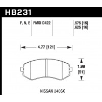 Колодки тормозные HB231E.625 HAWK Blue 9012 Nissan 240SX 16 mm