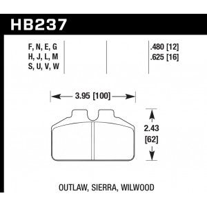 Колодки тормозные HB237E.625 HAWK Blue 9012 Wilwood BB, AP Racing, Outlaw 16 mm