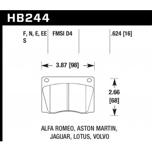 Колодки тормозные HB244S.624 HAWK HT-10 Lotus 16 mm