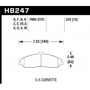 Колодки тормозные HB247G.575 HAWK DTC-60 C-5 Corvette 15 mm