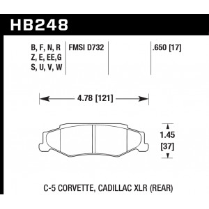 Колодки тормозные HB248G.650 HAWK DTC-60 C-5 Corvette (Rear) 17 mm