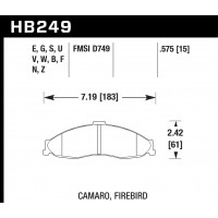 Колодки тормозные HB249G.575 HAWK DTC-60 Camaro, Firebird 15 mm