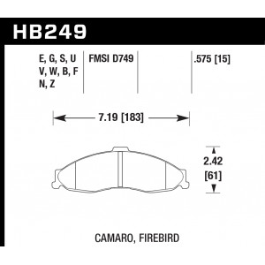 Колодки тормозные HB249G.575 HAWK DTC-60 Camaro, Firebird 15 mm