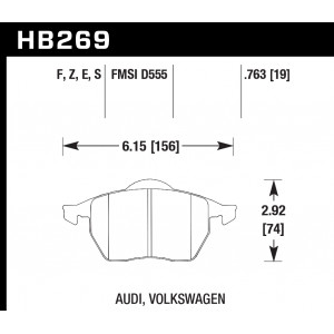 Колодки тормозные HB269E.763 HAWK Blue 9012 Audi, Volkswagon 19 mm