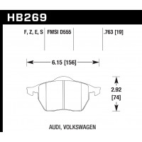 Колодки тормозные HB269S.763 HAWK HT-10 Audi, Volkswagon 19 mm