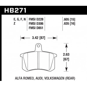 Колодки тормозные HB271E.605 HAWK Blue 9012 задние AUDI / VW