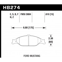 Колодки тормозные HB274S.610 HAWK HT-10 Mustang 16 mm