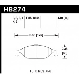 Колодки тормозные HB274S.610 HAWK HT-10 Mustang 16 mm