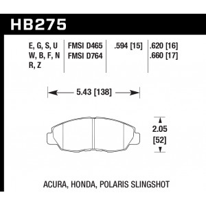 Колодки тормозные HB275U.620 HAWK DTC-70 Acura/Honda 16 mm