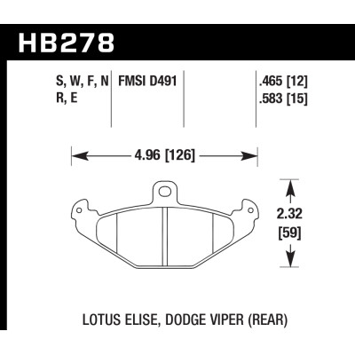 Колодки тормозные HB278N.465 HAWK HP+ задние DODGE / RENAULT