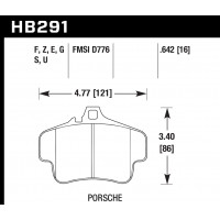 Колодки тормозные HB291F.642 HAWK HPS PORSCHE 911 (996) (997); Boxster (981)