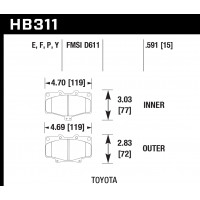 Колодки тормозные HB311E.591 HAWK Blue 9012 Toyota 16 mm