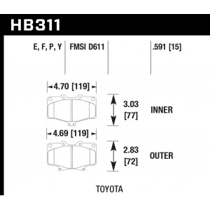 Колодки тормозные HB311E.591 HAWK Blue 9012 Toyota 16 mm