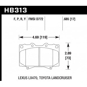 Колодки тормозные HB313F.685 HAWK HPS передние LEXUS LX470 / TOYOTA LC100