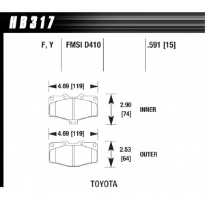 Колодки тормозные HB317Y.591 HAWK LTS; 15mm