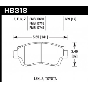 Колодки тормозные HB318F.669 HAWK HPS передние LEXUS GS 300 (SC300), GS 400 (SC400) / TOYOTA Camry 3