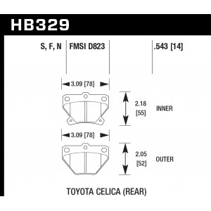 Колодки тормозные HB329S.543 HAWK HT-10; Toyota Celica (Rear) 14mm