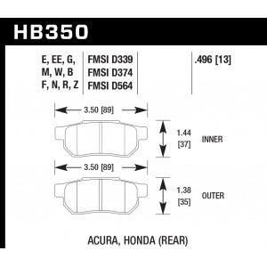 Колодки тормозные HB350G.496 HAWK DTC-60 Acura/Honda (Rear) 13 mm