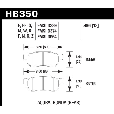 Колодки тормозные HB350W.496 HAWK DTC-30 Acura/Honda (Rear) 13 mm