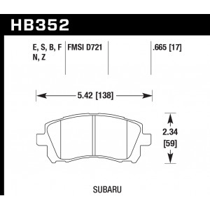 Колодки тормозные HB352B.665 HAWK Street 5.0 передние SUBARU Impreza, Legacy, Forester, Outback