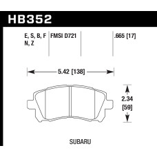 Колодки тормозные HB352F.665 HAWK HPS передние SUBARU Impreza, Legacy, Forester, Outback
